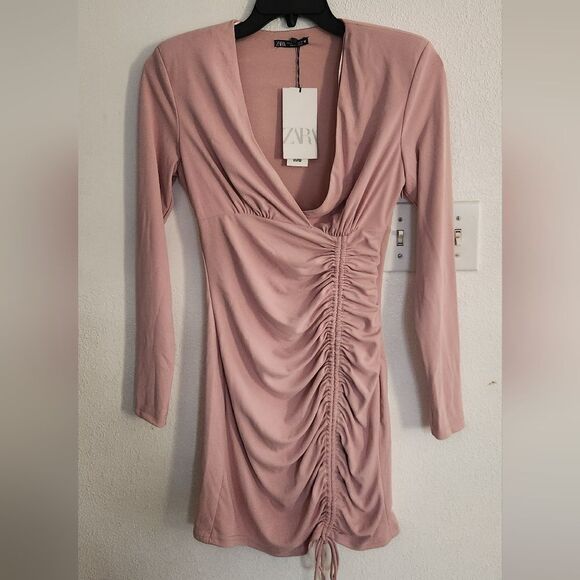 New Zara Pale Pink Mini Ruched Dress Blogger Favorite Size Medium - Picture 6 of 13